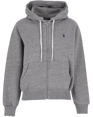 Polo Ralph Lauren Embroidered-Logo Zip-Up Hoodie - Grey