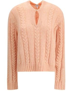 Loewe Pull En Maille Torsadée À Col V - Rose