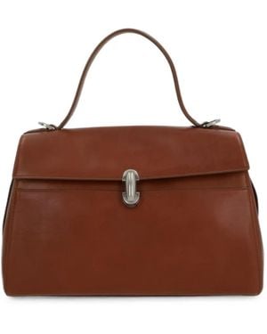 SAVETTE Soft Symmetry Leather Tote Bag - Brown