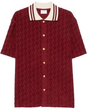 Drole de Monsieur Monogram-Jacquard Striped-Collar Shirt - Red