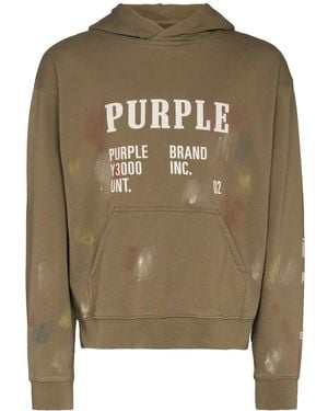 Purple Brand Logo-Print Long-Sleeve Hoodie - Green