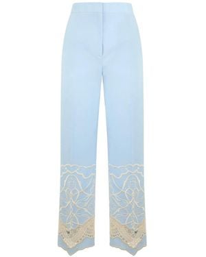 Alberta Ferretti Pantalon Droit À Broderies - Blue