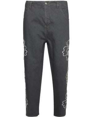 Bluemarble Jeans Con Ricamo Hibiscus - Grigio
