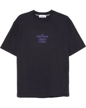 Stone Island 2100037 Combed Cotton Logo-Plaque T-Shirt - Blue