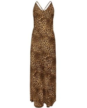 MC2 Saint Barth Vestido Largo De Satén Con Estampado De Leopardo - Neutro