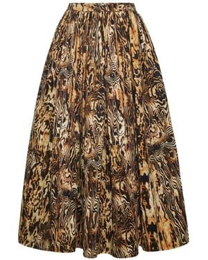 Adam Lippes Briar Woodgrain-Print Midi Pleated Skirt - Natural