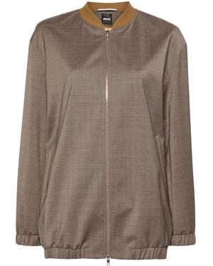 BOSS Checked Wool Bomber Jacket - Brown