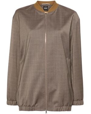 BOSS Checked Wool Bomber Jacket - Brown