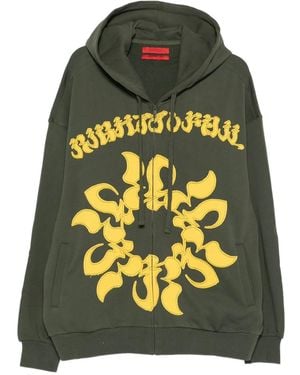 Kusikohc Embroidered Sun Zip-Up Hoodie - Grey
