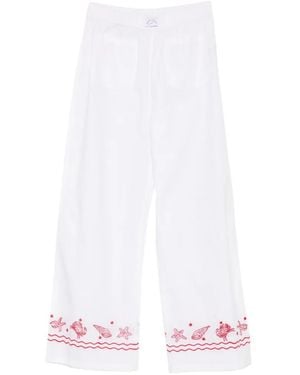 Maison Labiche Embroidered Wide-Leg Trousers - White