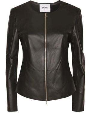 S.W.O.R.D Zip-Fastening Leather Jacket - Black