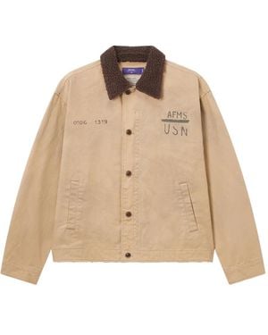 AFTERMATHS Logo-Print Shirt Jacket - Natural