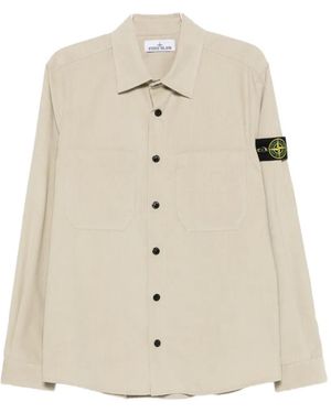 Stone Island Corduroy-Texture Logo-Patch Shirt - Natural