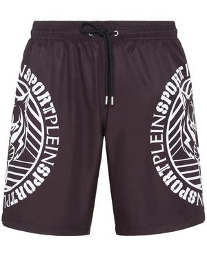 Philipp Plein Logo-Print Tiger Swim Trunks - Blue
