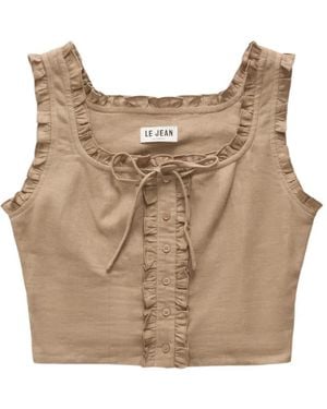 Le Jean Ruffled-Trim Linen Crop Top - Natural