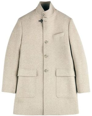 Fay Herringbone-Pattern Single-Breasted Coat - Natural