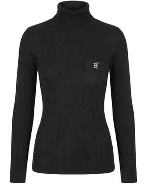 Elisabetta Franchi Ribbed-Knit Logo Turtleneck Jumper - Black