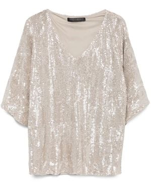 Marina Rinaldi Sequin-Embellished V-Neck Blouse - Natural