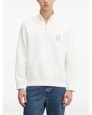 ARMANI EXCHANGE Logo-Embroidered Quarter-Zip Jumper - White