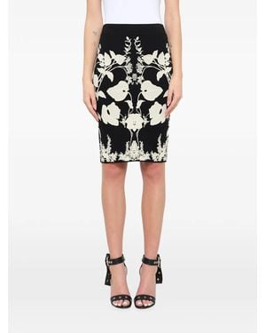 McQueen Floral-Intarsia Pencil Skirt - Black