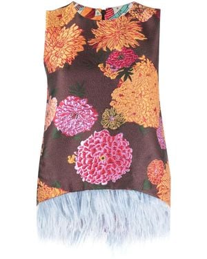 La DoubleJ La Scala Feather-Trim Top - Red