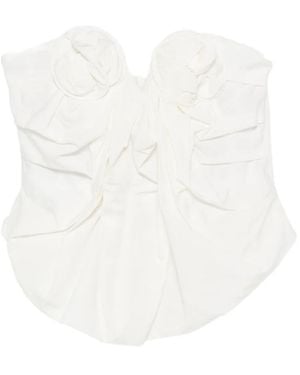 Magda Butrym Floral-Appliqué Ruffled Top - White