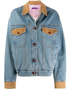 Philosophy Di Lorenzo Serafini Corduroy-Detail Denim Jacket - Blue