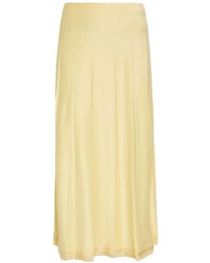 Vince Raw-Edge Pleated Satin Midi Skirt - Yellow