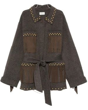P.A.R.O.S.H. Studded Fringe-Trim Jacket - Brown
