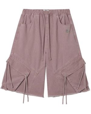 Izzue Pantalones Cortos De Algodón Con Detalles Deshilachados - Morado
