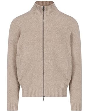 Drumohr Zip-Up Ribbed-Trim Cardigan - Natural