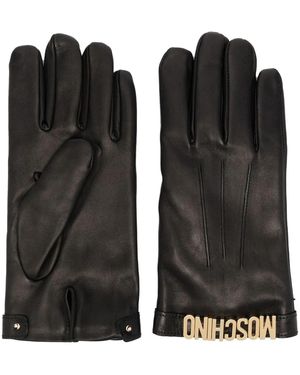 Moschino Logo-Letter Leather Gloves - Black