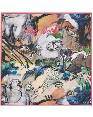 Vivienne Westwood Foulard En Soie À Imprimé Free World - Grey