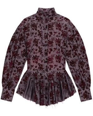 Thelatest Elaine Floral-Devoré Peplum Shirt - Purple