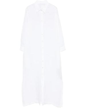 120% Lino Robe Longue À Boutonnière - White