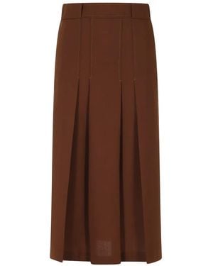 Semicouture Janette Pleated-Detail Belt-Loops Midi Skirt - Brown