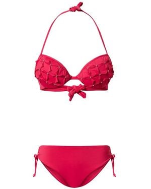 Twinset Push-Up Bikini Top With Embroidery And Briefs - Red