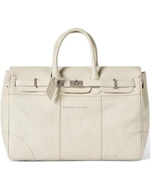 Brunello Cucinelli Grained-Calfskin Country Bag - Natural