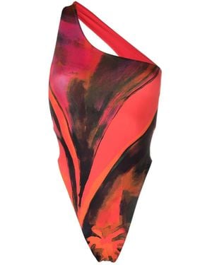 Louisa Ballou Costume Intero Plunge Queen's Gambit Con Stampa - Rosso