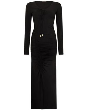 Roberto Cavalli Ruched Tie-Fastening Midi Dress - Black
