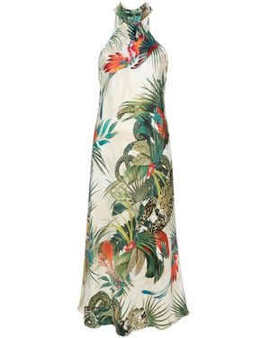 Roberto Cavalli Jungleプリント シルクドレス - グリーン