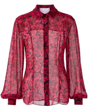 Carolina Herrera Rose-Print Georgette Blouse - Red