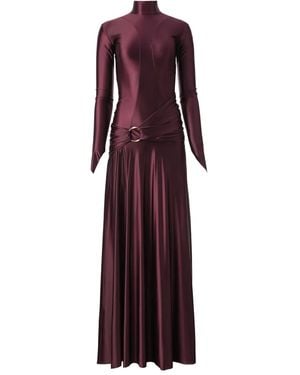MOOS STUDIO Plum Velvet High-Neck Draped Maxi Dress - Purple