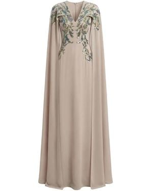 Saiid Kobeisy Embellished-Front Cape Dress - Natural