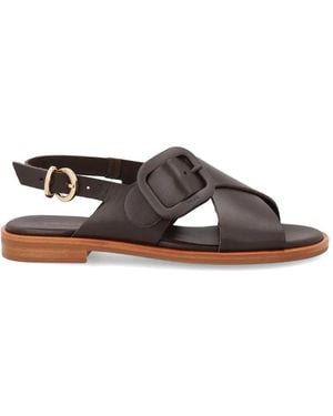 Frau Crossover-Strap Buckled Sandals - Brown