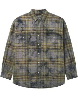 R13 Plaid-Check Distressed-Effect Shirt - Grey
