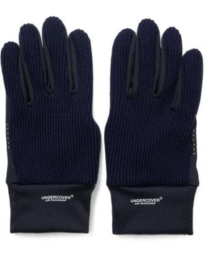 Undercover Ribbed-Knit Panelled Gloves - Blue