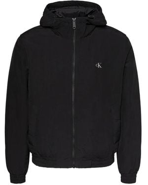 Calvin Klein Logo-Embroidered Hooded Jacket - Black