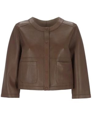 The Jackie Leathers Collarless Leather Jacket - Brown