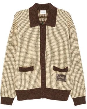Drole de Monsieur Waffle-Knit Logo-Patch Cardigan - Natural